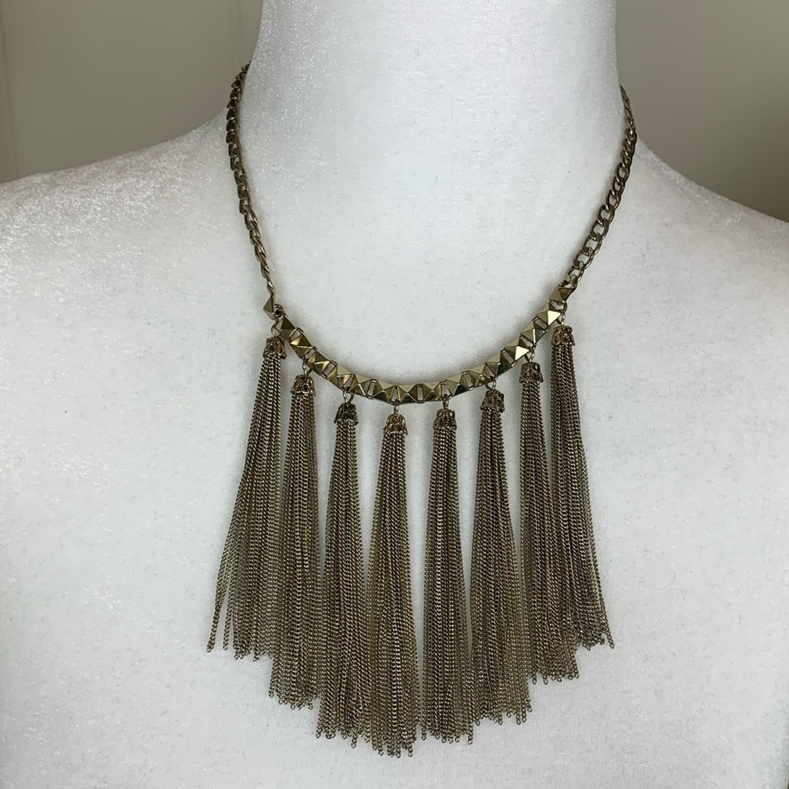Bcbgeneration Gold Tassel Stud Chain Statement Necklace Y2k 00s